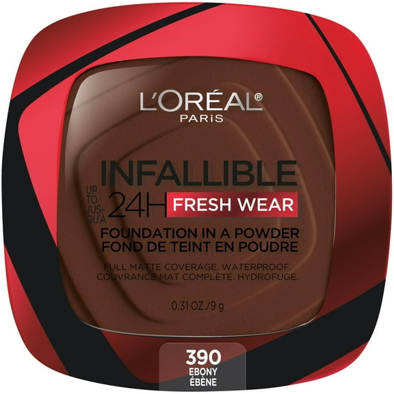 L'Oreal Paris Infallible 24H Foundation in a Powder Pressed Powder, Ebony - 390, 0.31 oz
