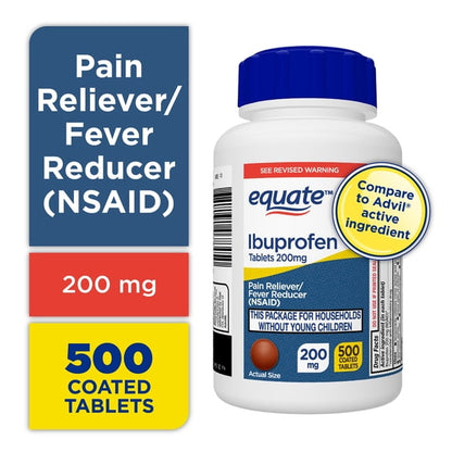Equate Ibuprofen 200mg Tablets, Pain Reliever and Fever Reducer, 500 Count