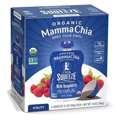 Mamma Chia Organic, Wild Raspberry Chia Squeeze, 3.5 oz, 24 Count Pouches 6 Boxes of 4