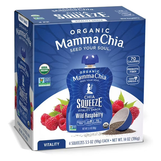 Mamma Chia Organic, Wild Raspberry Chia Squeeze, 3.5 oz, 24 Count Pouches 6 Boxes of 4