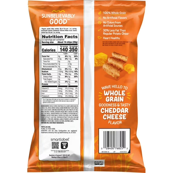 SunChips 100% Whole Grain Harvest Cheddar Snack Chips Bag, 2.25 oz
