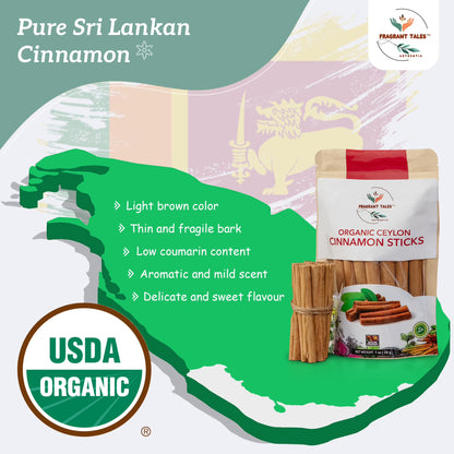 Premium Organic Ceylon Cinnamon Sticks - 2 oz (56g), Grade Alba, True Ceylon, USDA Certified, Non-GMO, Gluten-Free, Pure Sri Lankan Cinnamon for Cooking, Baking and Brewing.