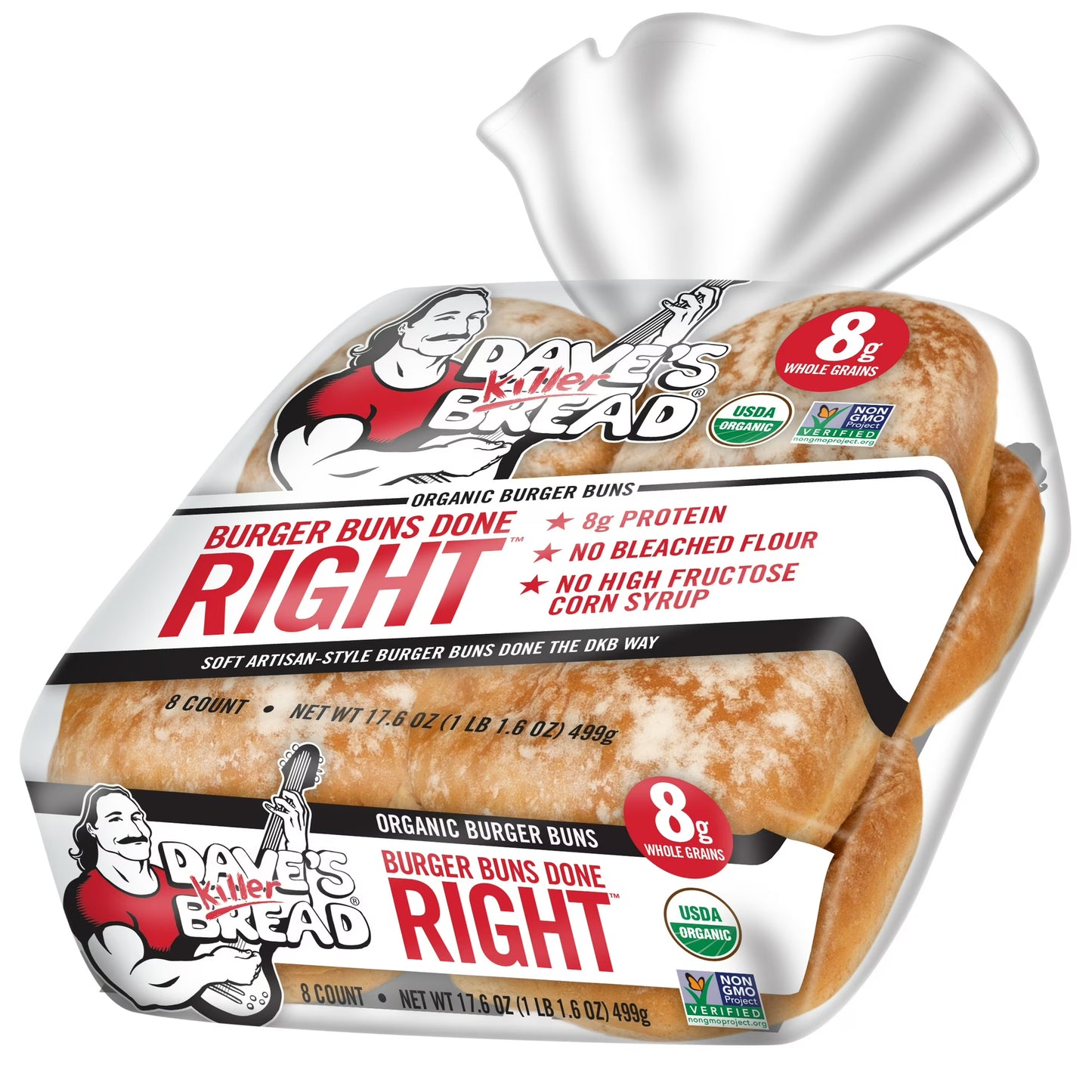 Dave's Killer Bread Burger Buns Done Right, Organic Hamburger Buns, 8 Ct, 17.6 oz, Shelf-Stable