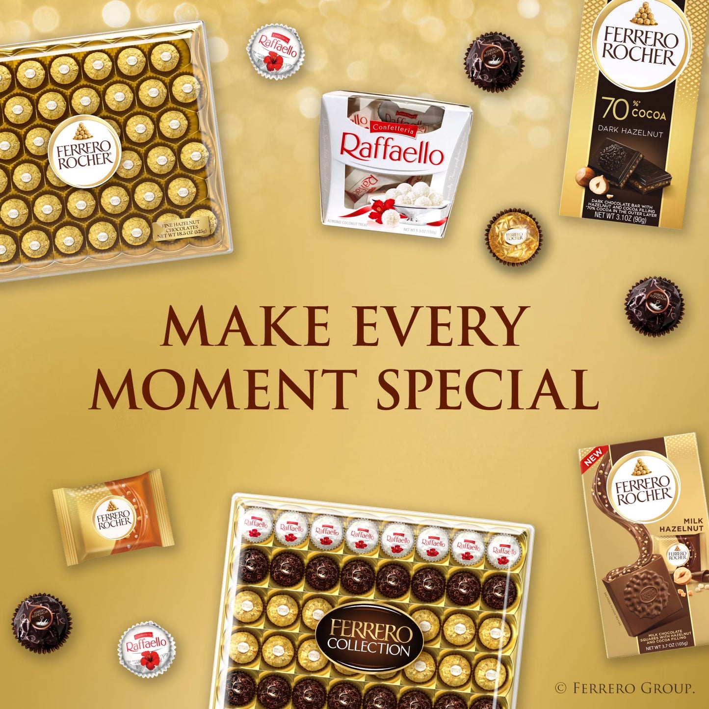 Ferrero Rocher Gourmet Hazelnut Milk Chocolate Gift Box, 24 Individually Wrapped Chocolates, 10.6 oz