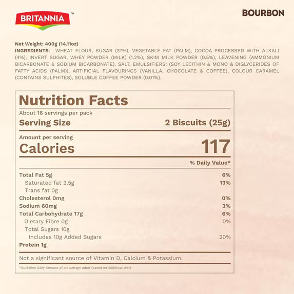 Britannia Bourbon Cappuccino Flavoured Crème Biscuits, Chocolate Sandwich Cookies with Coffee Cream Filling, 400g (14.11 oz)