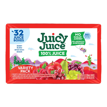 Juicy Juice 100% Juice, Shelf Stable Juice Box Variety Pack, 32 Count, 6.75 fl oz Boxes