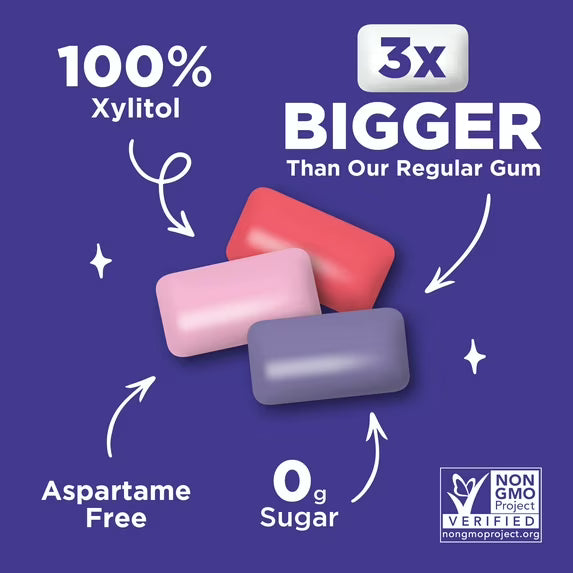 PUR Jumbo Gum, Aspartame Free Chewing Gum, 100% Xylitol, Natural Bubblegum, Grape, Watermelon Flavor, 20 Pieces, Pack of 1