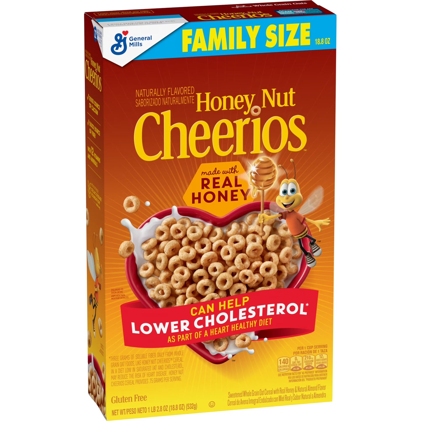 Honey Nut Cheerios, Heart Healthy Gluten Free Breakfast Cereal, Family Size, 18.8 oz