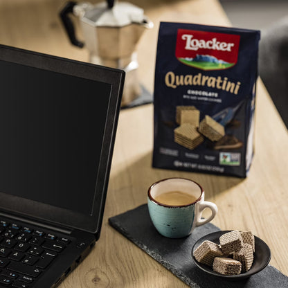 Loacker Quadratini Chocolate, Non-GMO Cream-Filled Cream-Filled Bite-Size Wafer Cookiess, 8.82 oz, Pack of 6