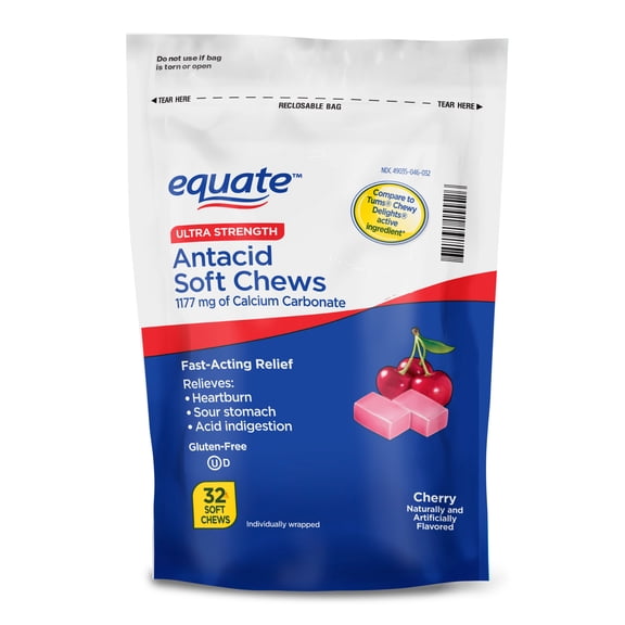 (3 pack) Equate Ultra Strength Antacid Soft Chews for Heartburn and Indigestion Relief, Cherry, 32 Soft Chews
