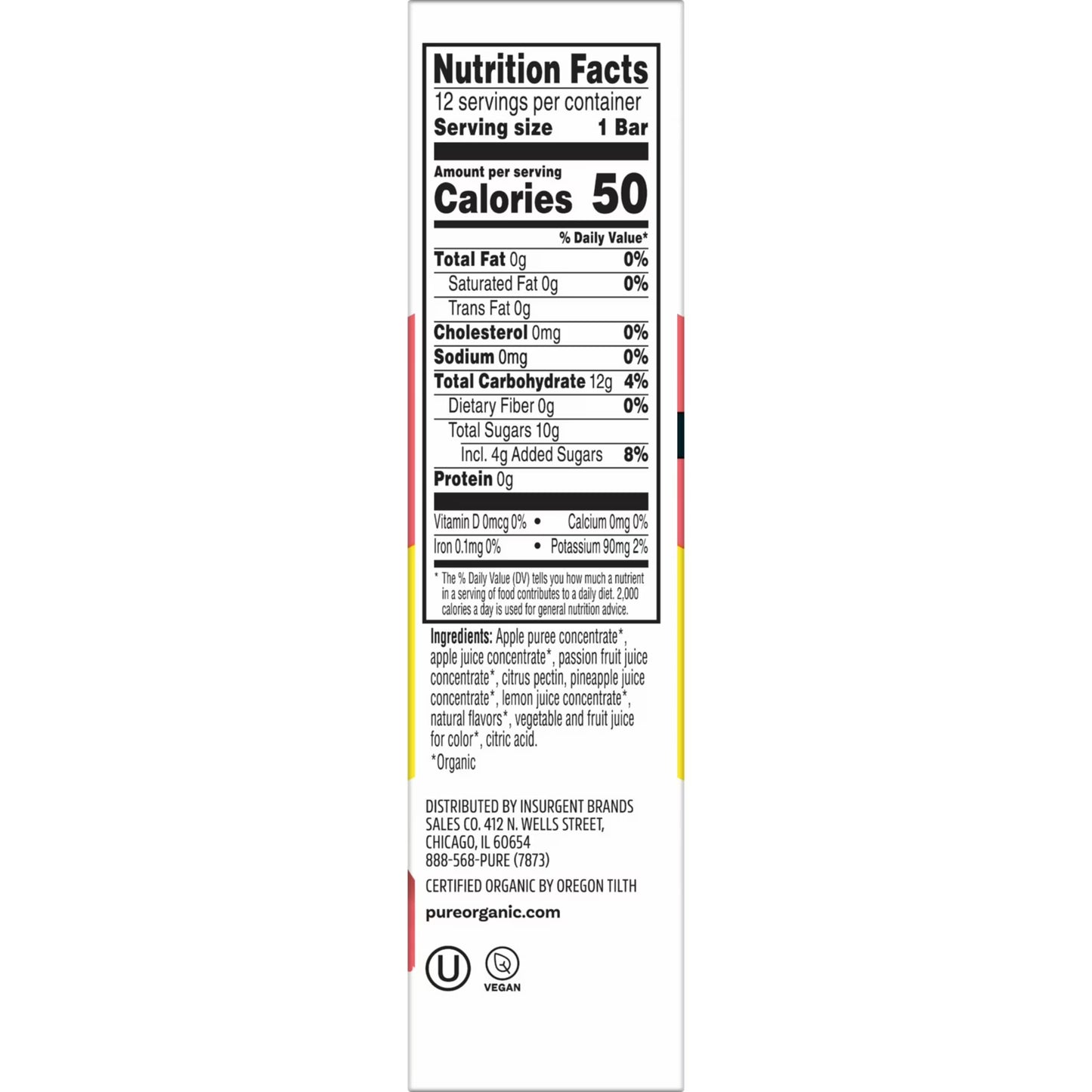 Pure Organic Pineapple Passionfruit Gluten-Free, Organic Chewy Layered Fruit Bars, Gluten Free, 6.2 oz, 12 Count
