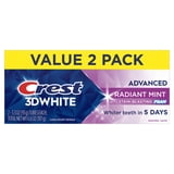 Crest Toothpaste, 3DWhite Advanced Whitening Toothpaste, Radiant Mint, 3.3 oz, 2 Pack