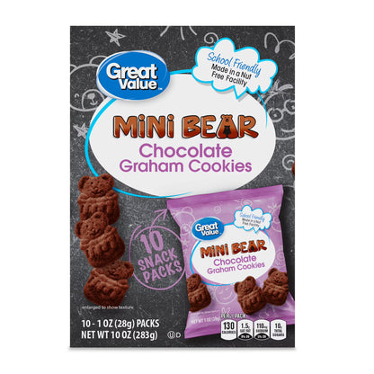 (3 pack) Great Value Mini Bear Chocolate Graham Cookies, 1 oz, 10 Count