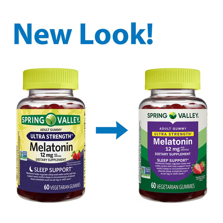 Spring Valley Ultra Strength Melatonin Sleep Support Dietary Supplement Vegetarian Gummies, 12 mg, 60 Count