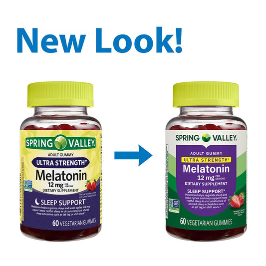 Spring Valley Ultra Strength Melatonin Sleep Support Dietary Supplement Vegetarian Gummies, 12 mg, 60 Count