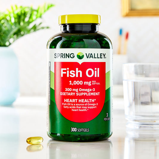 Spring Valley Fish Oil Omega-3 Softgels for Heart Health, 1000 mg, 300 Count