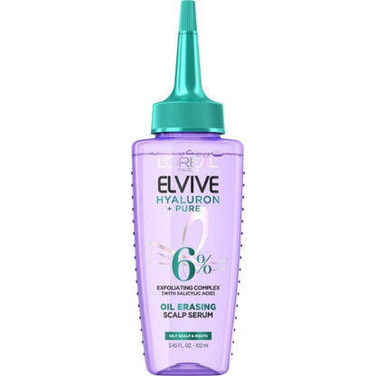 L'Oreal Paris Elvive Hyaluron Pure Scalp Care Oil Erasing Serum, Oily Hair, 3.45 fl oz