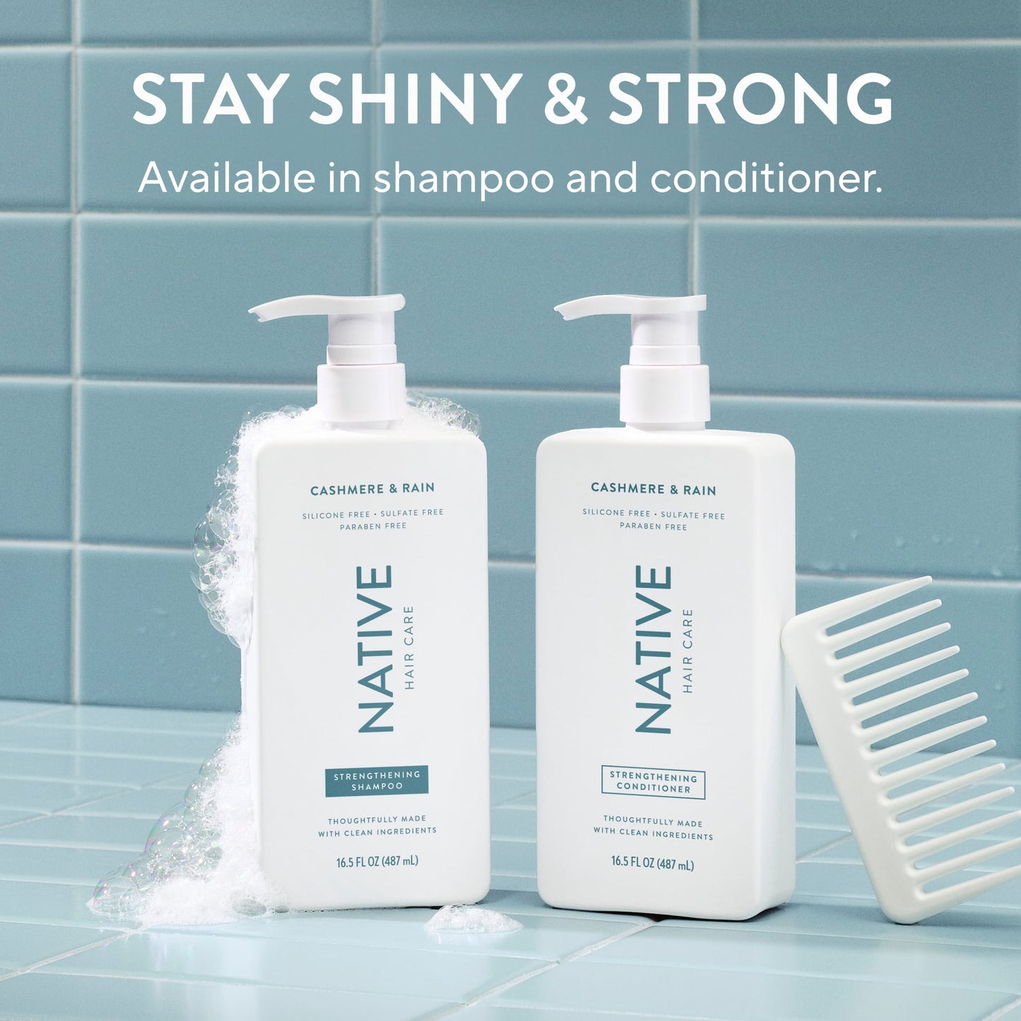 Native Strengthening Shampoo, Cashmere and Rain, Sulfate Free, for Women and Men, 16.5 oz