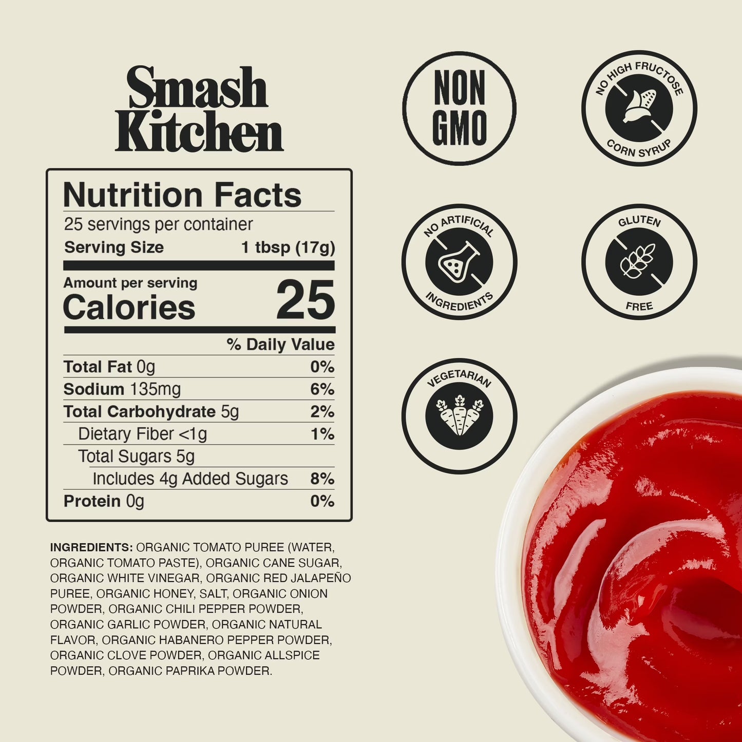 Smash Kitchen Organic Hot Honey Ketchup, 15 oz Bottle