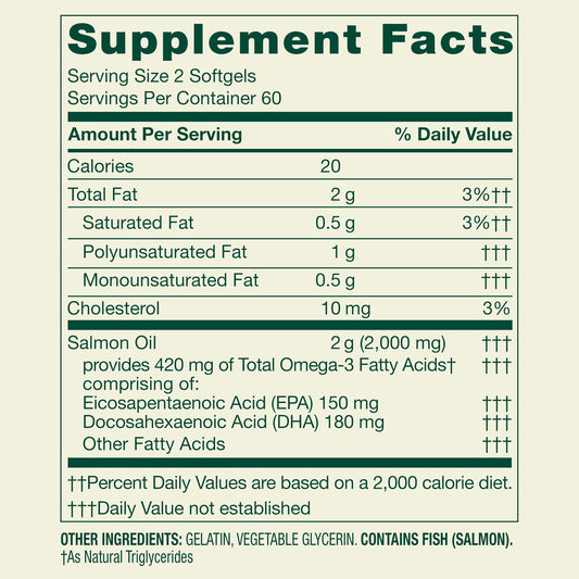 Spring Valley Norwegian Salmon Dietary Supplement Softgels for Heart Health, 1000 mg, 120 Count