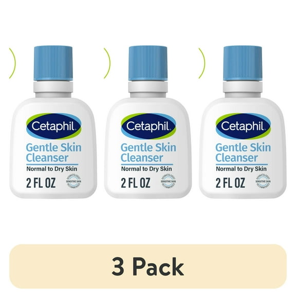 (3 pack) Cetaphil Travel Size Face Wash Hydrating Gentle Skin Cleanser for Dry to Normal Sensitive Skin, 2 oz