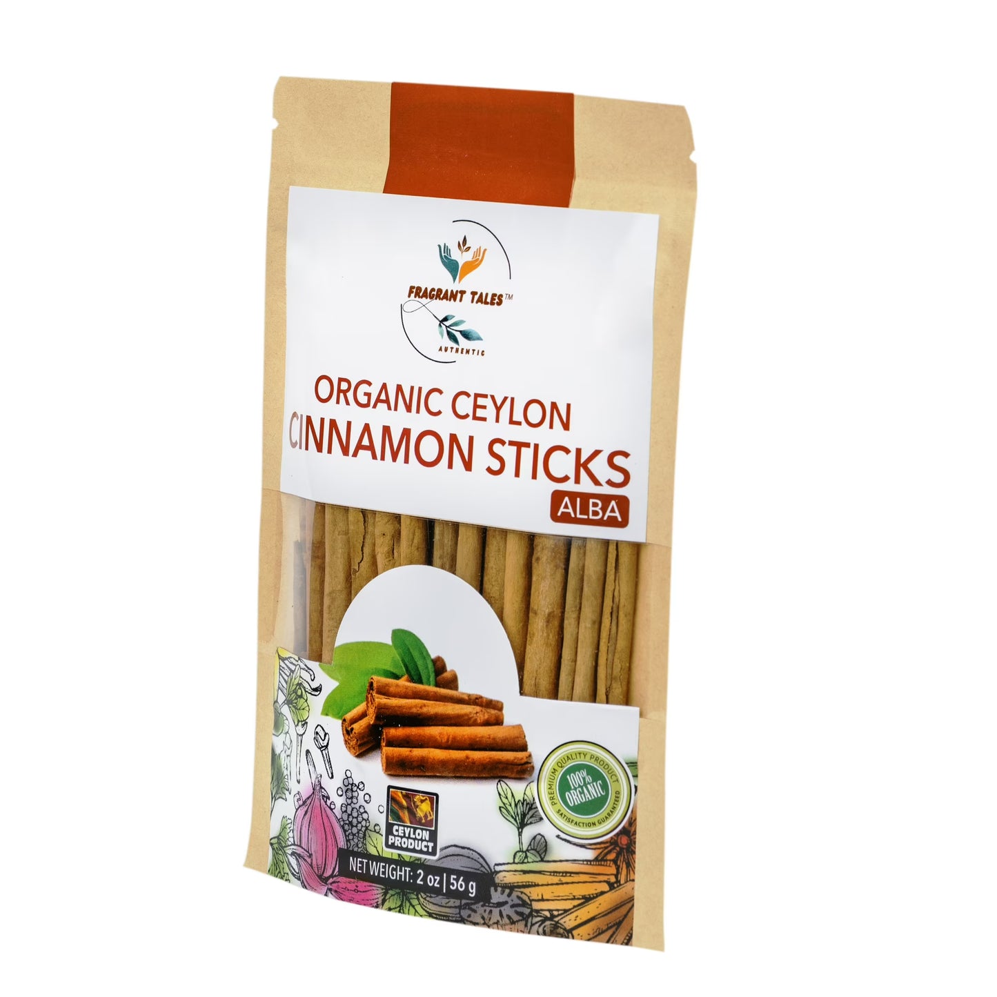 Premium Organic Ceylon Cinnamon Sticks - 2 oz (56g), Grade Alba, True Ceylon, USDA Certified, Non-GMO, Gluten-Free, Pure Sri Lankan Cinnamon for Cooking, Baking and Brewing.