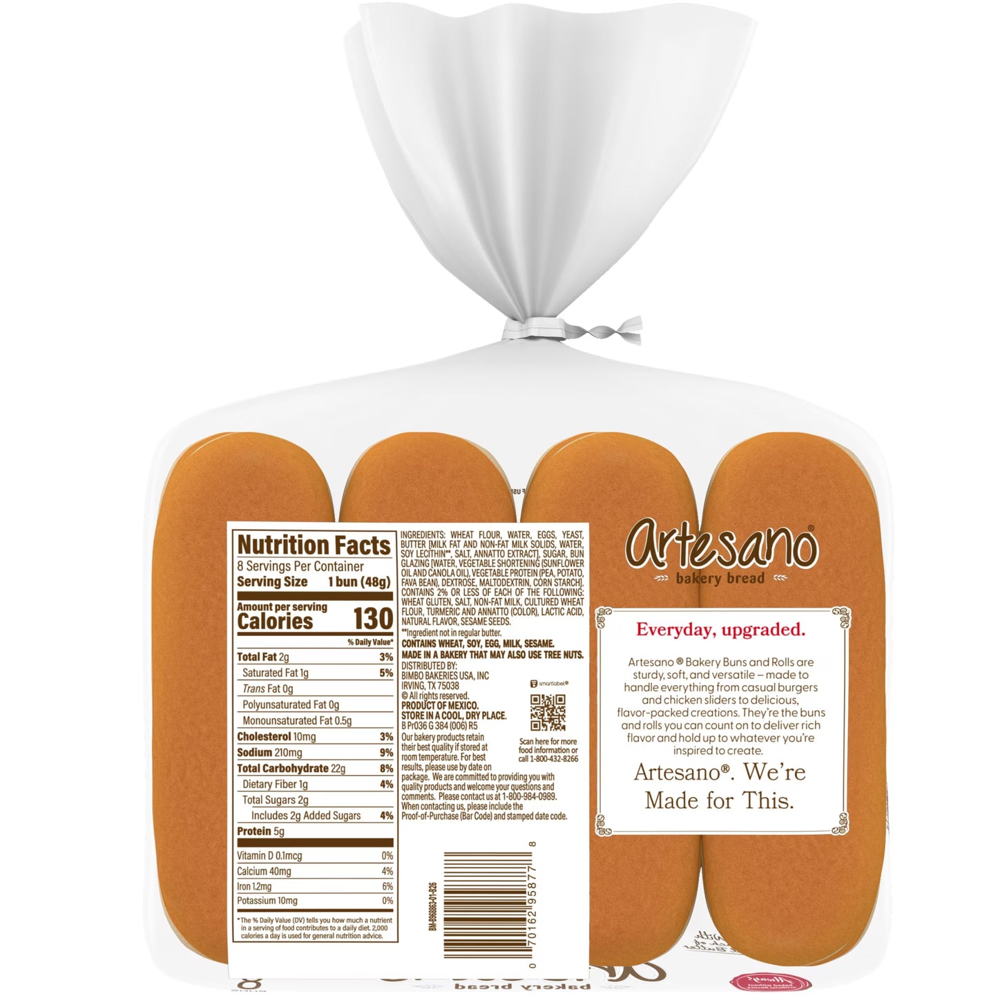 Artesano Brioche Hot Dog Buns, 8 count, Hot Dog Buns, 13.55 oz Bag