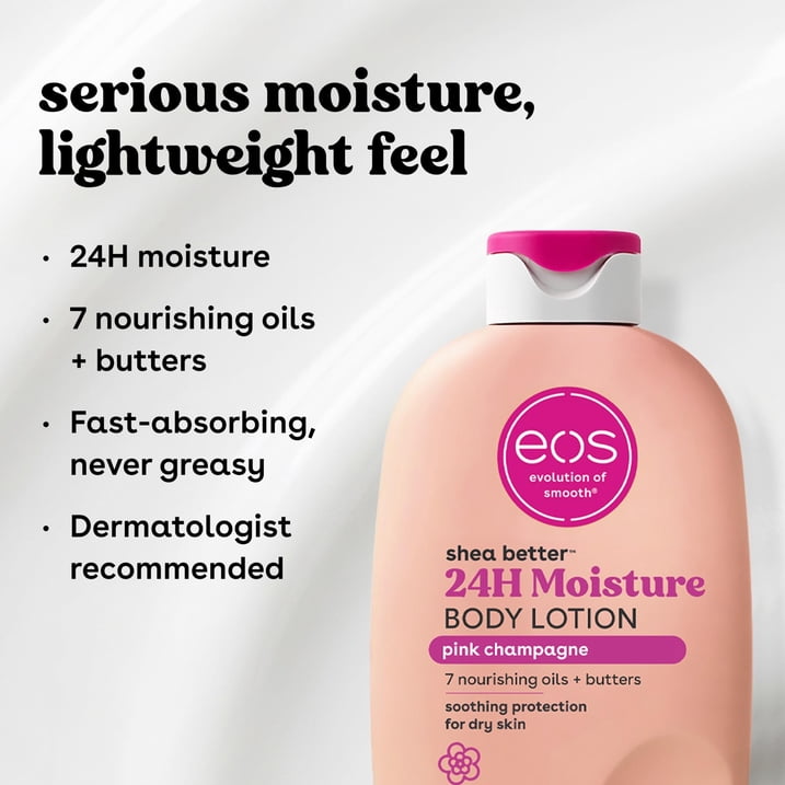 eos Shea Better Body Lotion for Dry Skin, Pink Champagne, 16 fl oz
