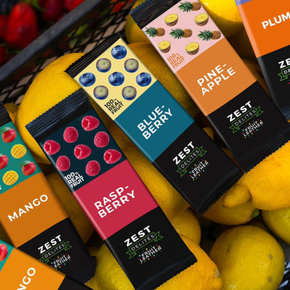 Zest Delites Fruit Leather Snacks, Vegan Fruit Bars, Berries & Tropical Flavors, Pack of 36