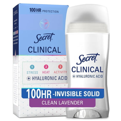 Secret Clinical 100HR Antiperspirant Deodorant, Invisible Solid, Clean Lavender, 2.6 oz