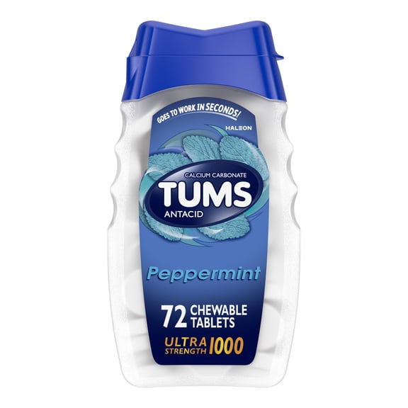 Tums Ultra Strength Chewable Antacid Tablets for Heartburn, Peppermint, 72 Count