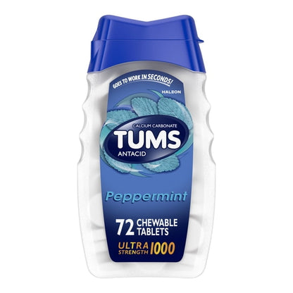 Tums Ultra Strength Chewable Antacid Tablets for Heartburn, Peppermint, 72 Count