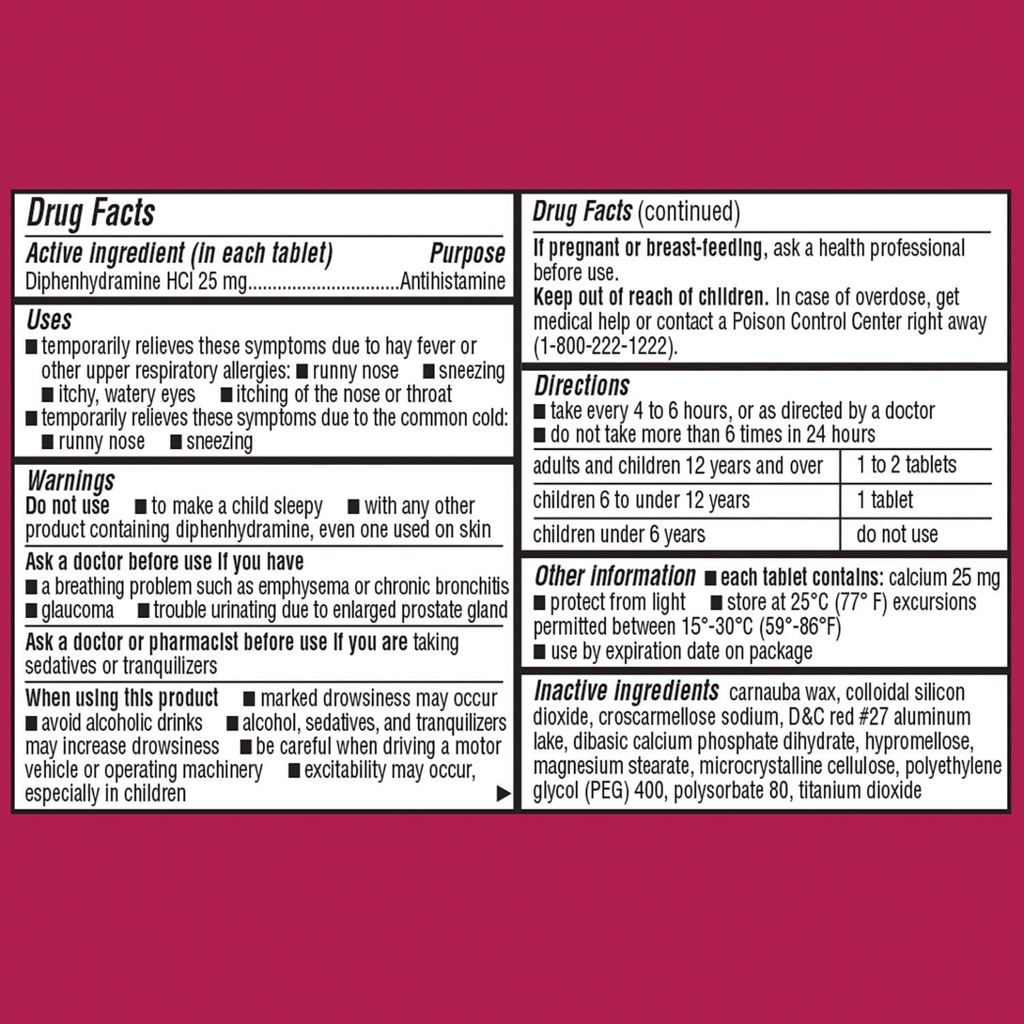 Member’s Mark Allergy Relief Tablets, 25 mg Diphenhydramine HCL, 600 ct.