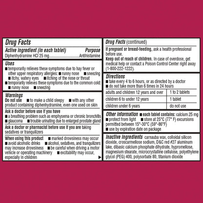 Member’s Mark Allergy Relief Tablets, 25 mg Diphenhydramine HCL, 600 ct.