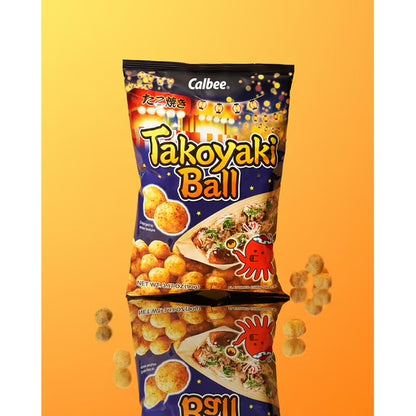 Calbee Takoyaki Ball Flavored Corn Puffs Japanese-Style BBQ Sauce 3.17oz