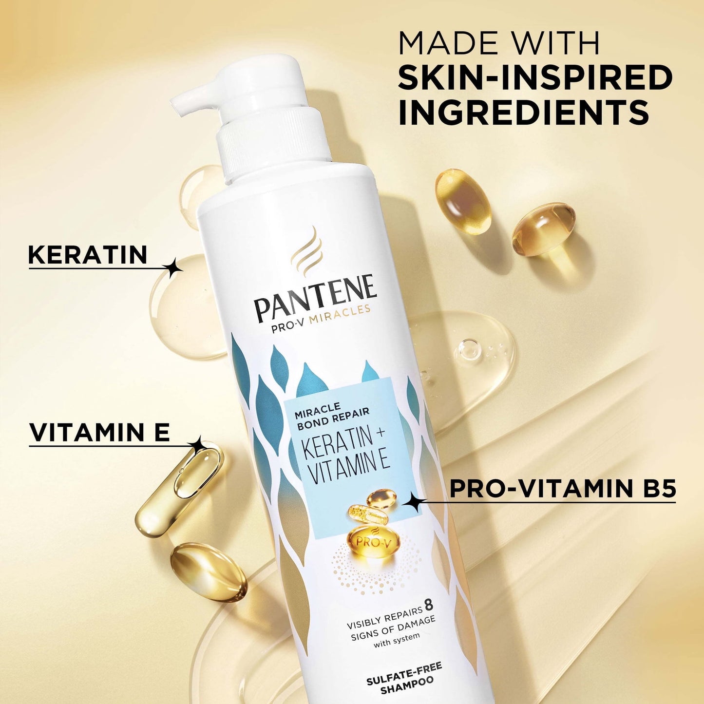 Pantene Pro-V Miracles Shampoo, Bond Repair Keratin + Vitamin E, Sulfate-Free 13.5 fl oz