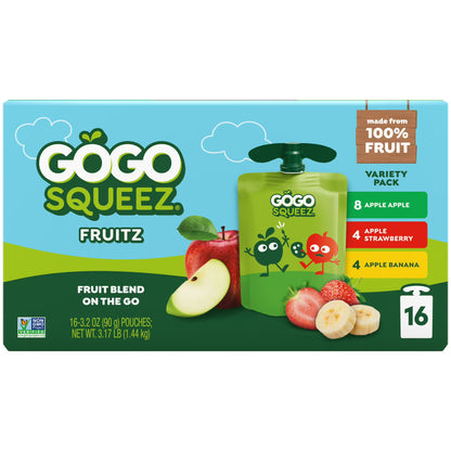 GoGo squeeZ No Sugar Added Banana Strawberry Applesauce Variety Pouches, 3.2 oz (16 Pack)