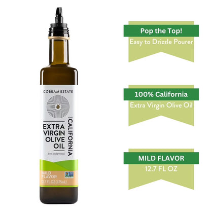 Cobram Estate Mild Flavor 100% California Extra Virgin Olive Oil, 12.7 fl oz Bottle – First Cold Pressed, Easy-Pour Cooking Oil