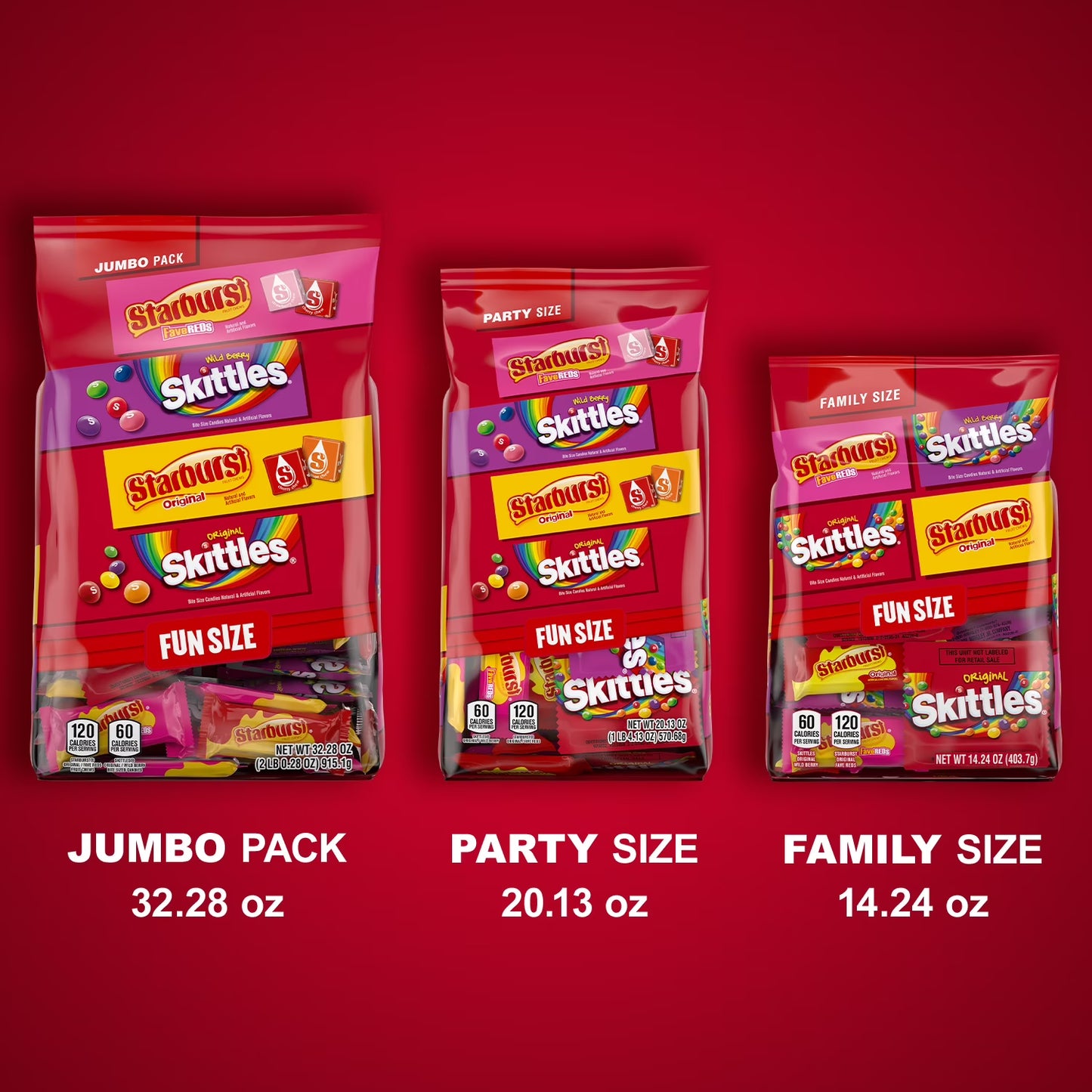 (3 pack) Skittles & Starburst Fun Size Chewy Candy Variety Bag, Party Size - 20.13 oz Bulk Bag