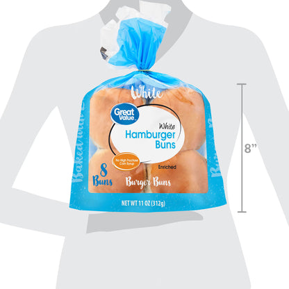 Great Value White Hamburger Buns, 11 oz, 8 Count