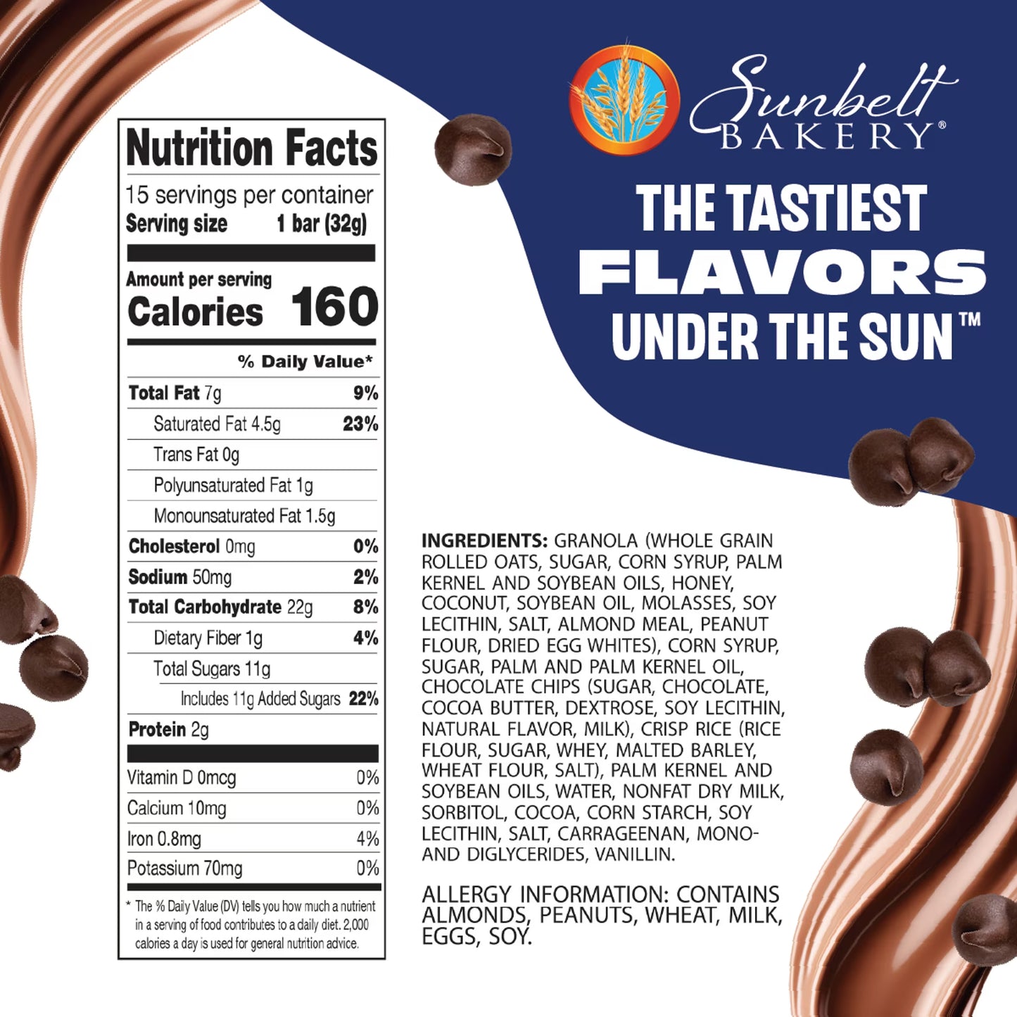 (3 pack) Sunbelt Bakery Chewy Granola Bars, Fudge Dipped Chocolate Chip, 15 Ct Value Pack, 16.91 Oz