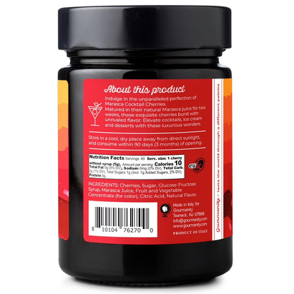 Gourmanity Cocktail Maraschino Cherries, Made from Italian Grown Marasca Cherries. Use in Manhattan, Old Fashioned, and Desserts (14.1oz Jar)
