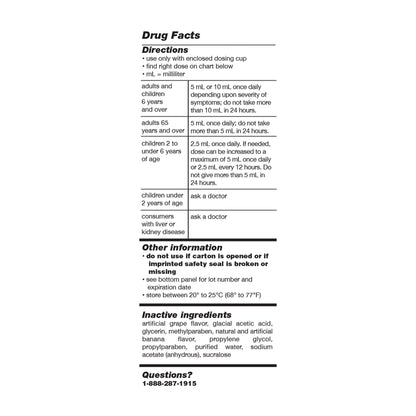 Equate Children's Allergy Cetirizine Hydrochloride Antihistamine Oral Solution, Grape Flavor, 1 mg, 4 fl oz
