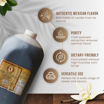 Pure Dark Mexican Vanilla Extract Gluten Free Vanilla for Baking Cakes, Cookies, Desserts, Coffee & Beverages Natural, Bold Flavour 4 Liter / 135.25 fl oz bottle