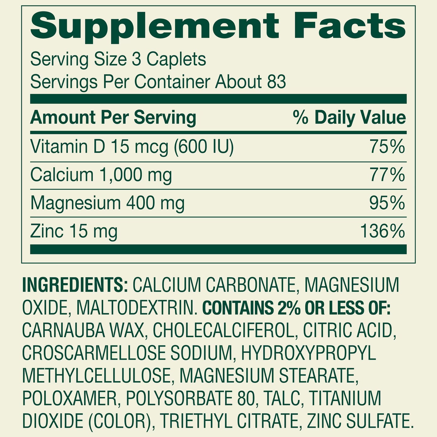 (2 pack) Spring Valley Calcium, Magnesium & Zinc Plus Vitamin D3 Coated Caplets, 250 Count