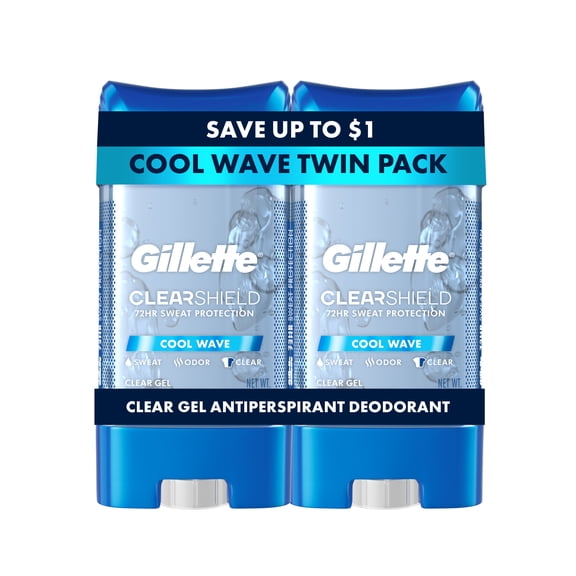 Gillette Antiperspirant Deodorant for Men, Clear Gel, Cool Wave, 3.8 oz, Twin Pack