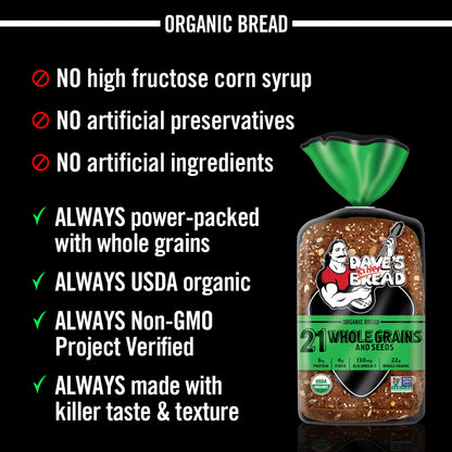 Dave's Killer Bread 21 Whole Grains and Seeds, Whole Grain Organic Bread, 27 oz Loaf