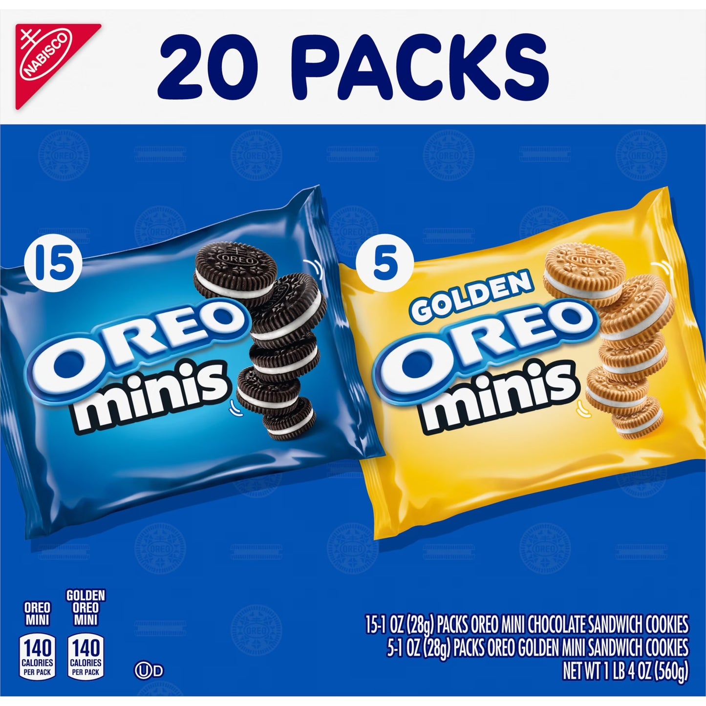OREO Minis Sandwich Cookies Variety Pack, Original Creme and Golden OREO, 20 Snack Packs