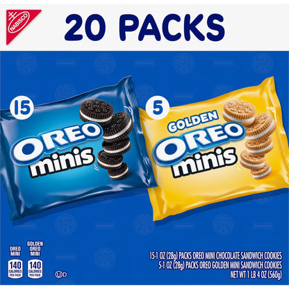 OREO Minis Sandwich Cookies Variety Pack, Original Creme and Golden OREO, 20 Snack Packs