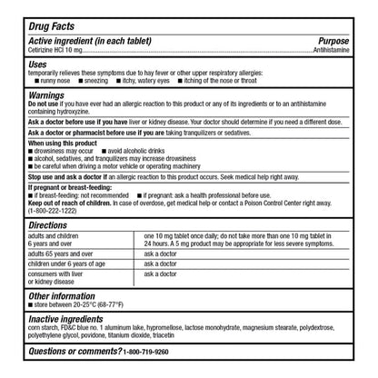 Equate 24 Hour Cetirizine Hydrochloride Allergy Relief Tablets, 10 mg, 180 Count